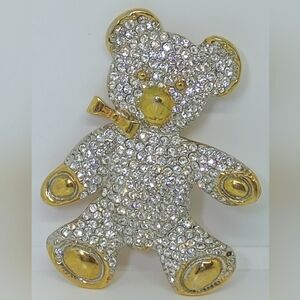 * vintage BIG 3" rhinestones teddy bear pin brooch